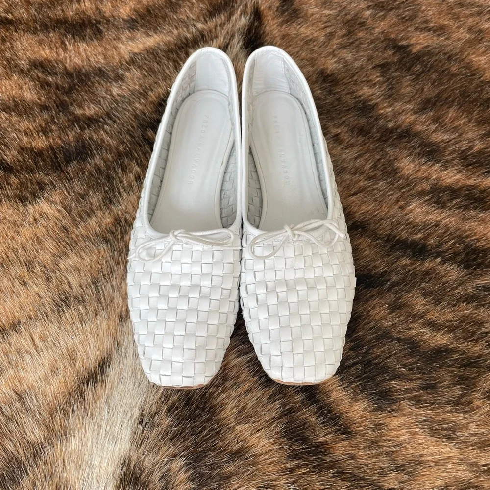 Freda Salvador White Woven Leather Ballet Flats - Picture 2 of 4